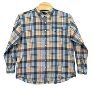 Tommy Hilfiger 2XL Island Madras‎ Blue Plaid Long Sleeve Button Up Men's Shirt
